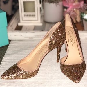 Jessica Simpson Blush Pink and Jade Glitter Pump